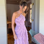 Women's Halter Neck Backless Ruffle Maxi Dress – Sleeveless Wedding Guest & Summer Event Dress
