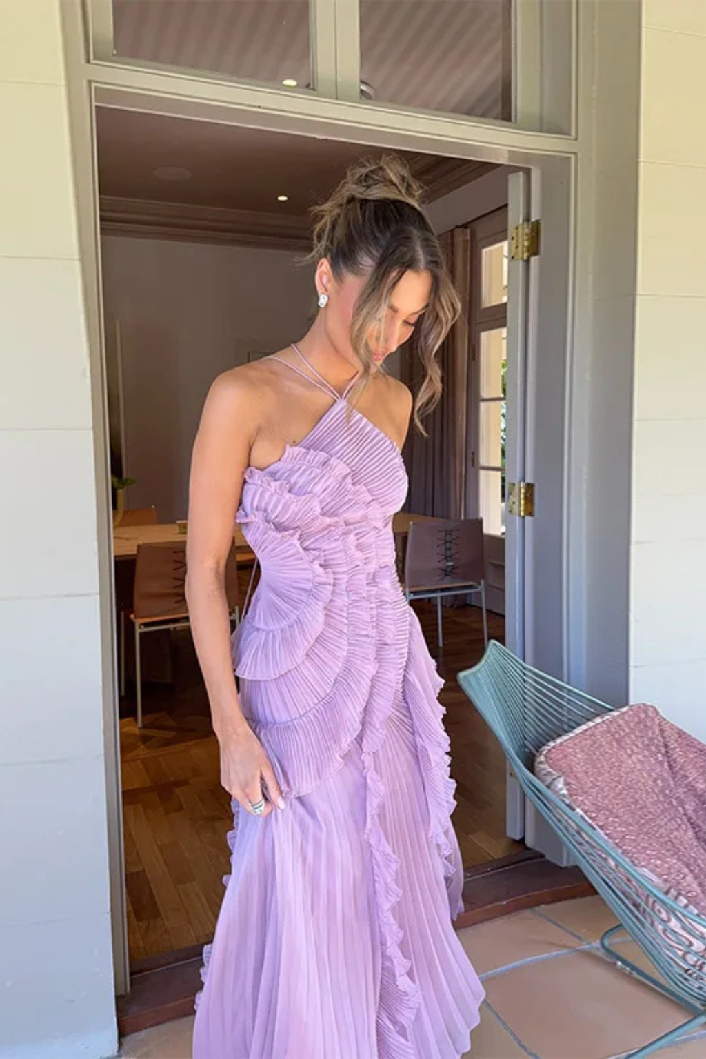 Women's Halter Neck Backless Ruffle Maxi Dress – Sleeveless Wedding Guest & Summer Event Dress