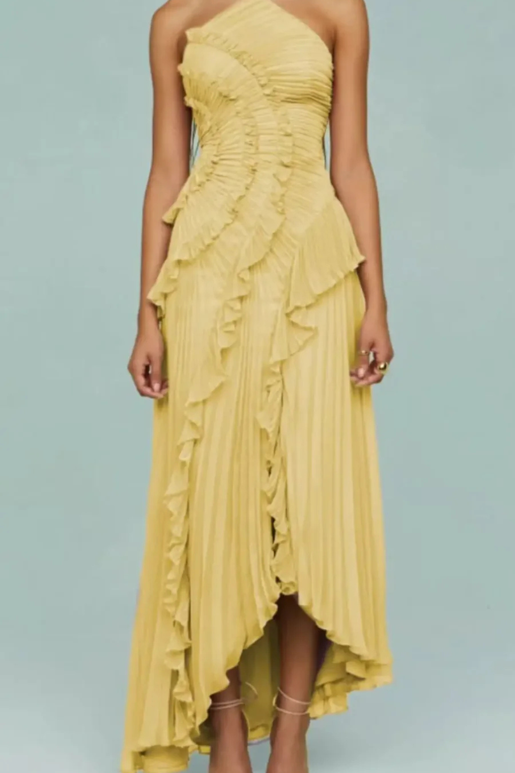 Women's Halter Neck Backless Ruffle Maxi Dress – Sleeveless Wedding Guest & Summer Event Dress