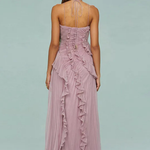 Women's Halter Neck Backless Ruffle Maxi Dress – Sleeveless Wedding Guest & Summer Event Dress