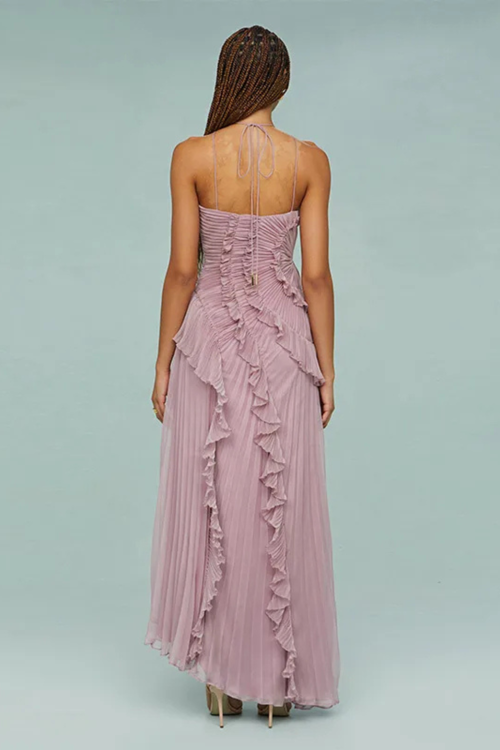 Women's Halter Neck Backless Ruffle Maxi Dress – Sleeveless Wedding Guest & Summer Event Dress