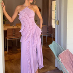 Women's Halter Neck Backless Ruffle Maxi Dress – Sleeveless Wedding Guest & Summer Event Dress