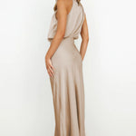 Women's Satin Halter Midi Dress – Sleeveless Wedding Guest & Cocktail Dress for Summer Events