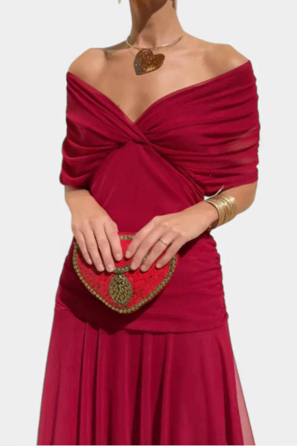 Women's Off-Shoulder Pleated Midi Dress – Fitted Bodice Summer Occasion Dress