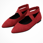 Women's Pointed Toe Ballet Flats with Cross Ankle Straps – Matte Everyday Flat Shoes