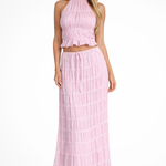 Women's Ruched Halter Crop Top and Maxi Skirt Set – Two-Piece Summer Co-Ord Outfit