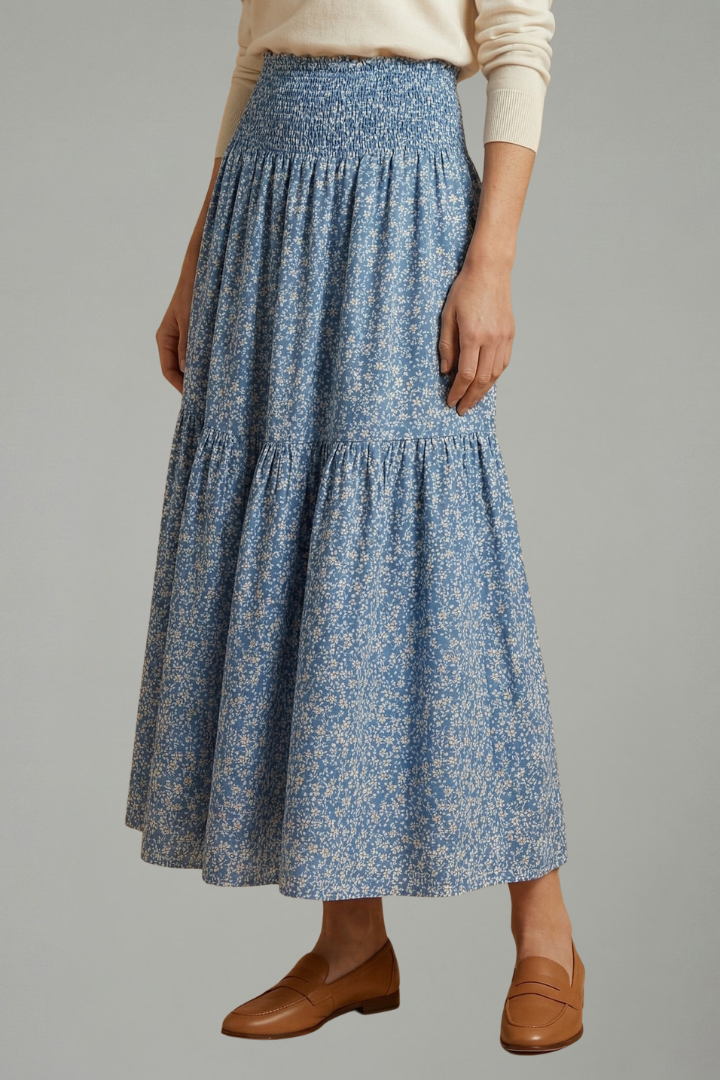 Women's Floral Skirt with Elastic Waistband – Lightweight Flowing Pull-On Summer Skirt