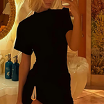 Women's Ruched Bodycon Mini Dress – High Neck Short Sleeve Party & Occasion Dress
