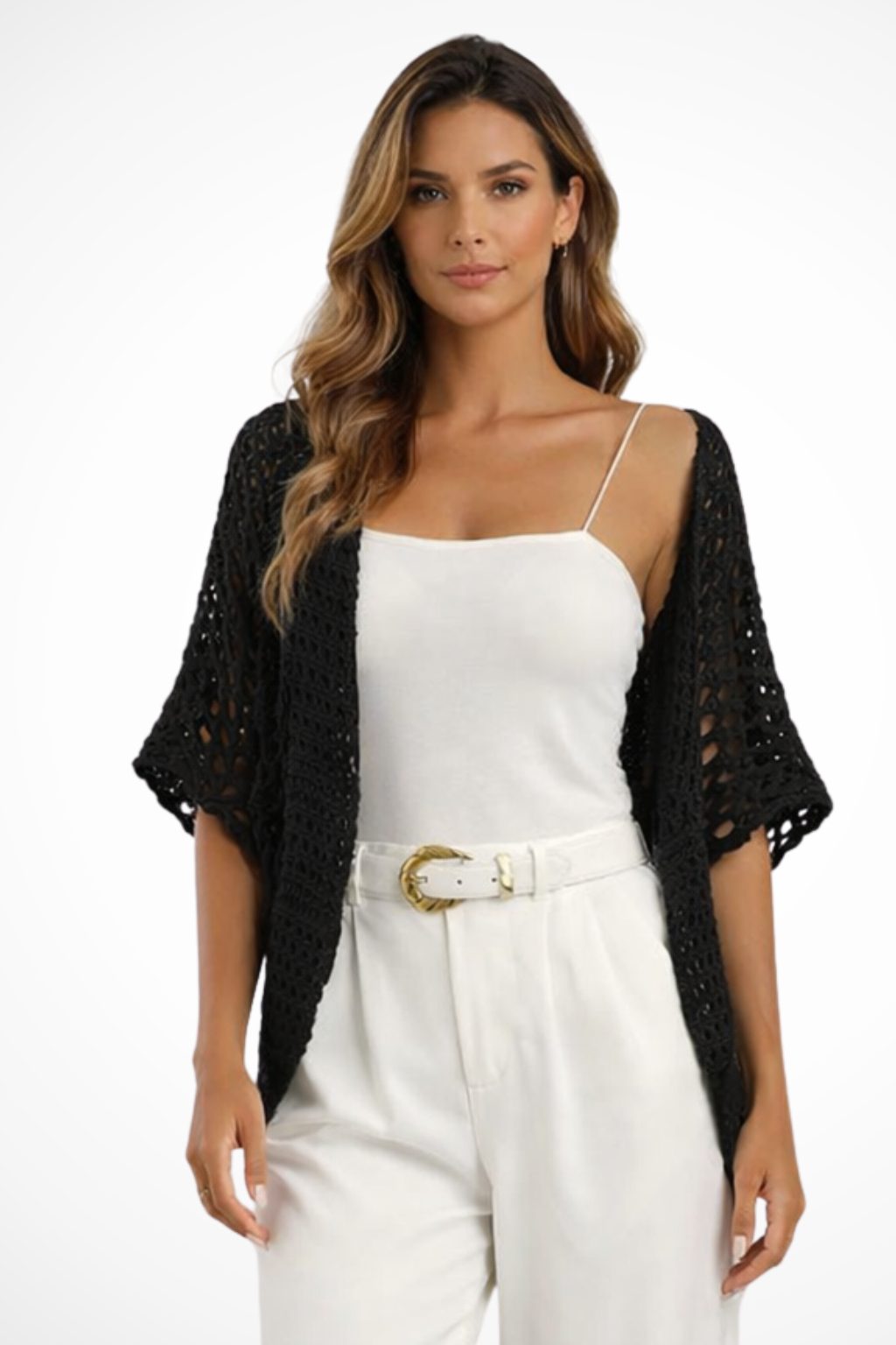 Women's Short Sleeve Crochet Cardigan – Open-Front Cropped Summer Cover-Up