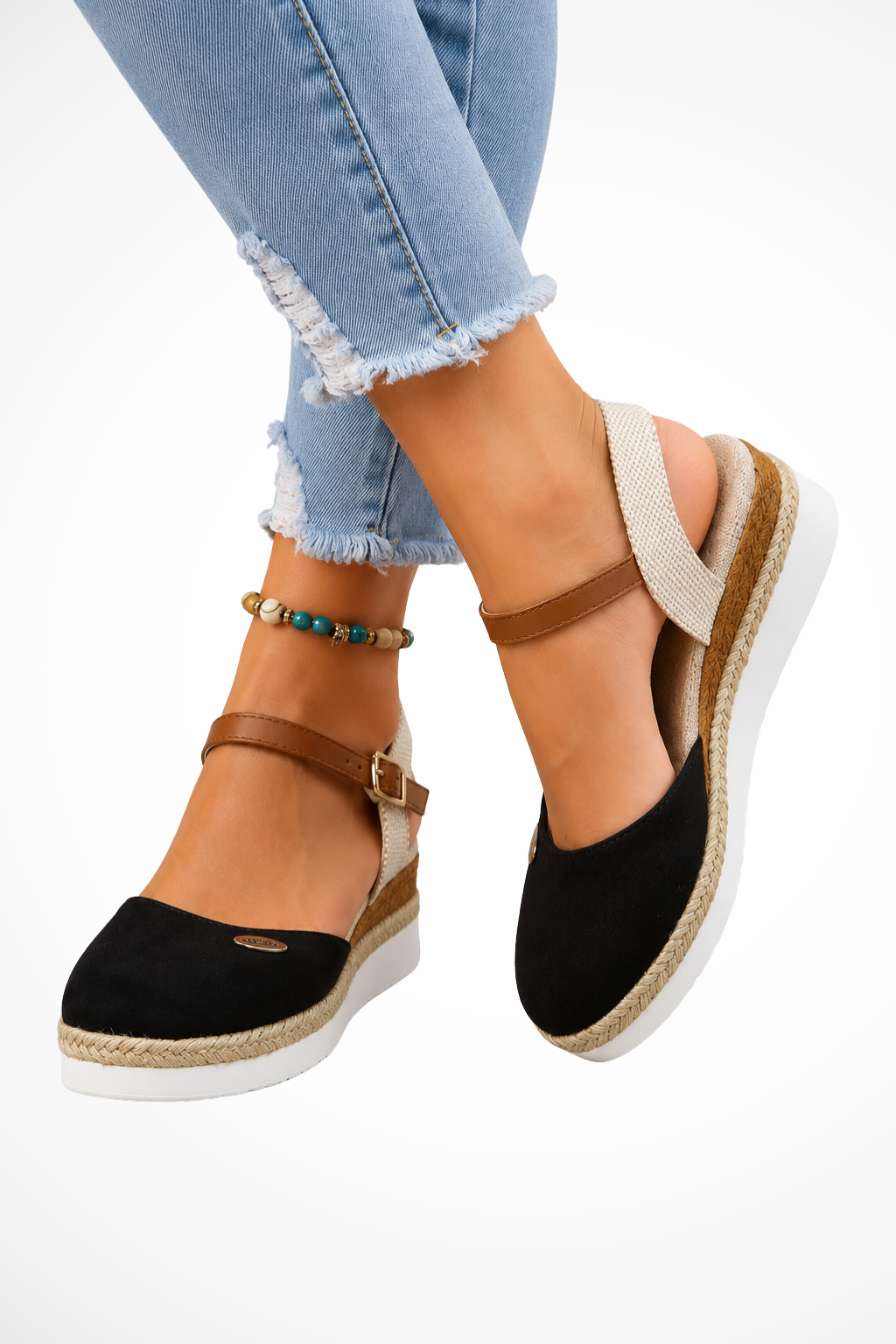 Women's Closed-Toe Espadrille Wedges with Ankle Strap – Buckle Wedge Sandals for Summer