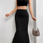 Women's High Waisted Ruched Mermaid Maxi Skirt – Fitted Occasion Skirt for Events