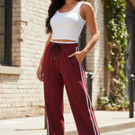 Women's Wide Leg Drawstring Pants with Side Stripe – Relaxed Casual & Travel Pants