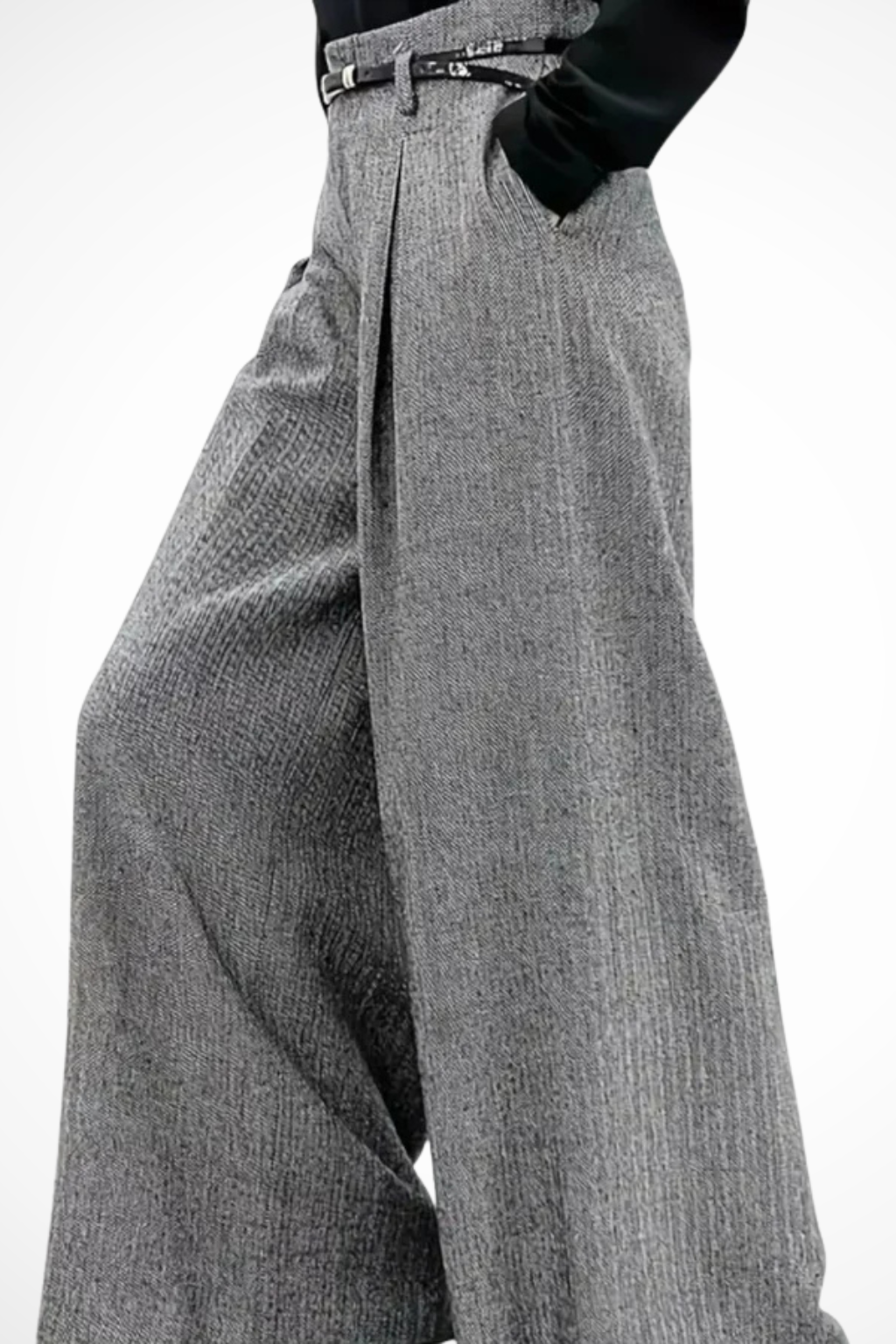 Women's Pleated Wide Leg Work Pants – High Waist Tailored Pants with Belt