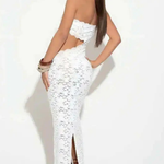 Women's White Lace Strapless Maxi Dress with Cut-Out Detail – Summer Occasion & Event Dress