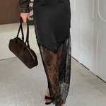 Women's Satin Asymmetric Maxi Skirt with Lace Hem – Elegant Skirt for Weddings & Evening Events