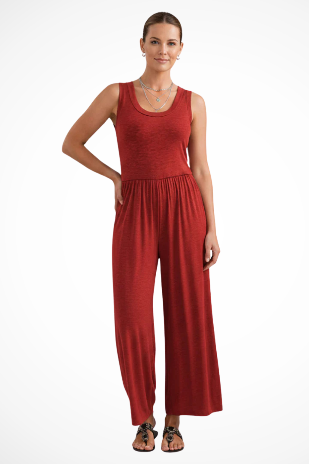 Women's Sleeveless Round Neck Wide Leg Jumpsuit with Pockets – Relaxed Summer Jumpsuit