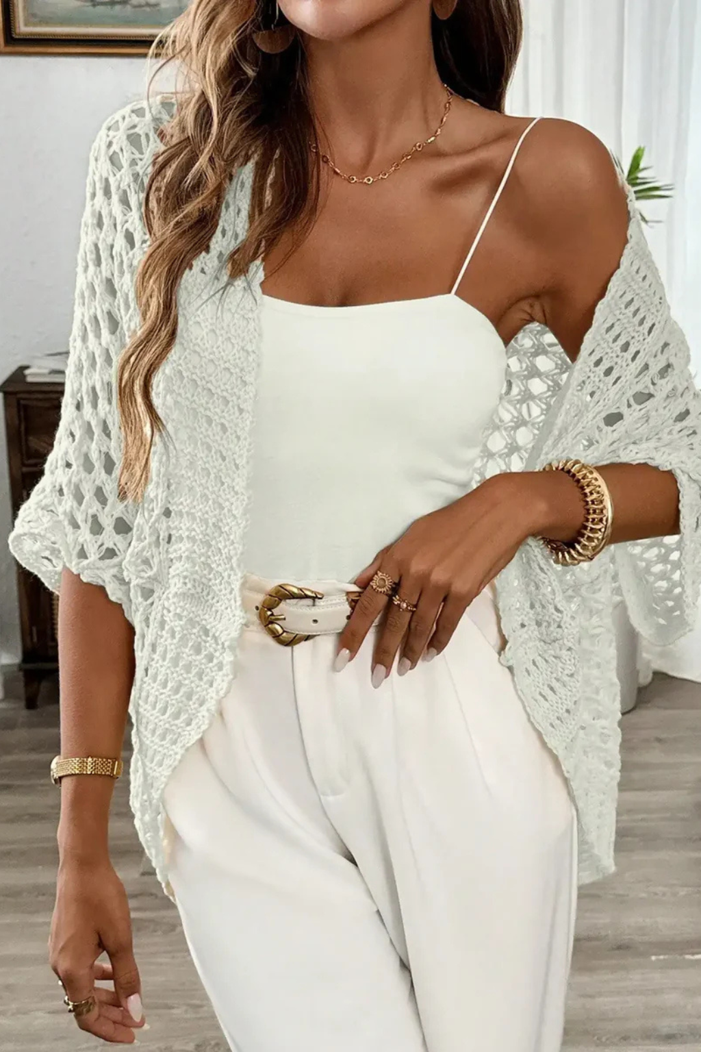 Women's Short Sleeve Crochet Cardigan – Open-Front Cropped Summer Cover-Up