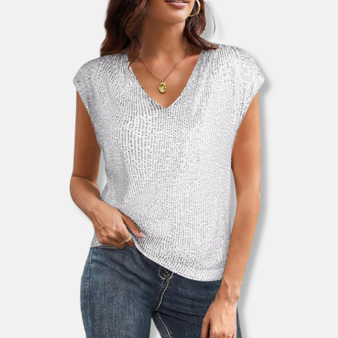 Women's Sequin V-Neck Top – Sparkly Party Top for Christmas and Evenings Out