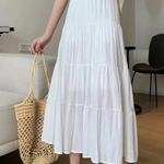 Women's High-Waist Tiered Maxi Skirt with Elastic Waist – Flowy Summer Skirt