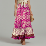 Women's Tiered Printed Maxi Skirt with Elastic High Waist – A-Line Spring Summer Skirt