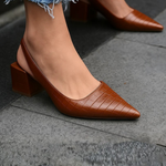 Women's Slingback Pumps with Pointed Toe & Low Block Heel – Work & Evening Shoes