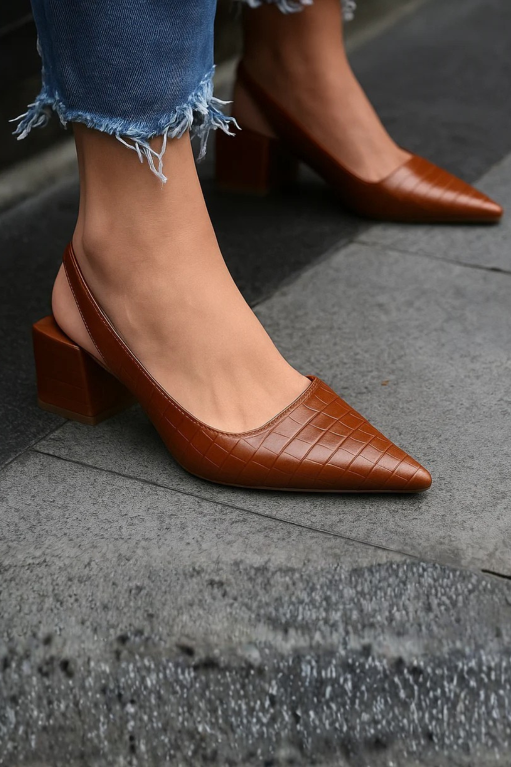 Women's Slingback Pumps with Pointed Toe & Low Block Heel – Work & Evening Shoes