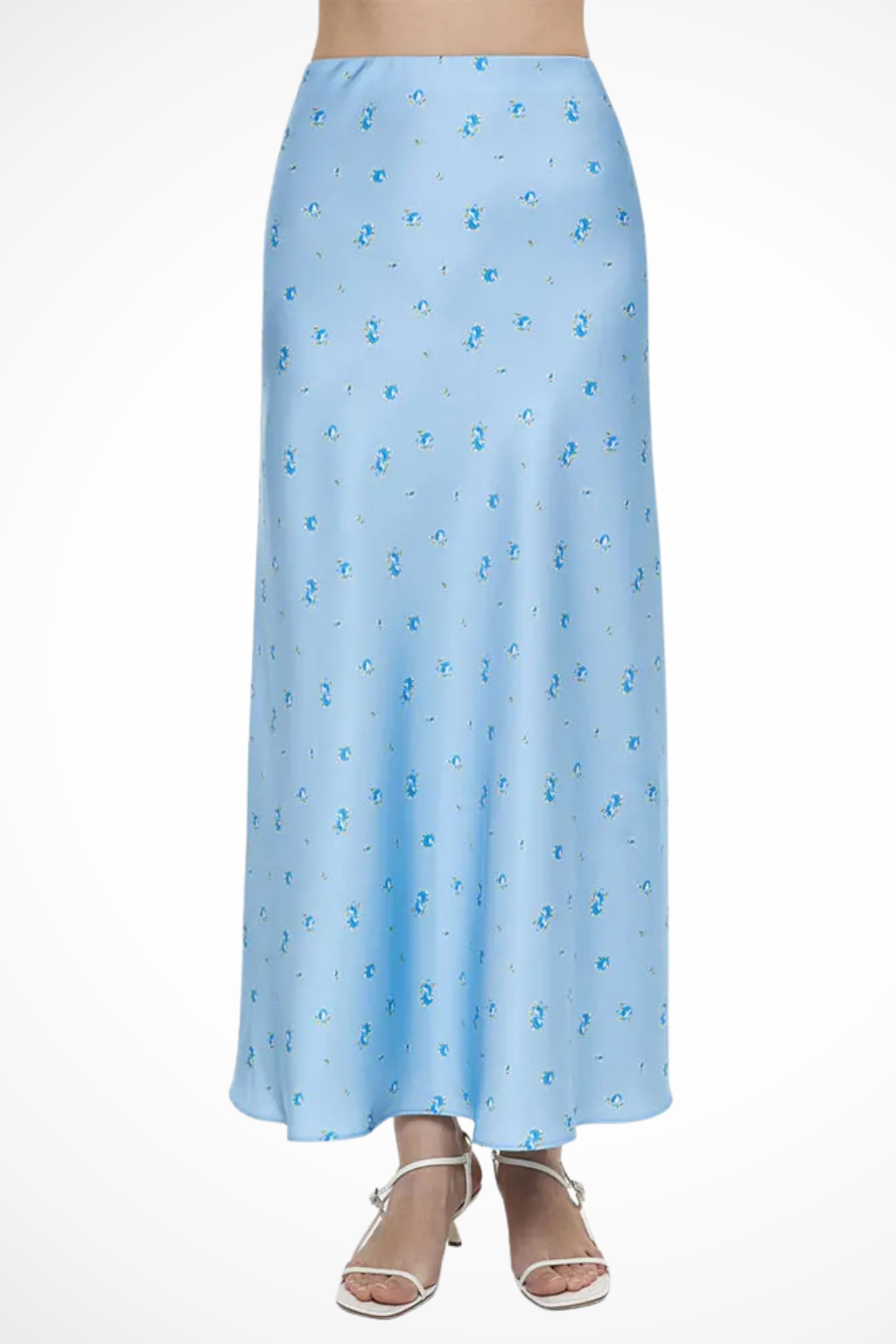 Women's Floral Satin Bias-Cut Maxi Skirt – Flowing Summer Skirt for Weddings & Garden Parties
