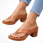 Women's Metallic Toe Post Block Heel Sandals – Casual Summer Flip Flop Style Sandals