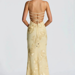 Women's Floral Embroidered Corset Maxi Dress with Cami Straps – Wedding Guest & Formal Dress