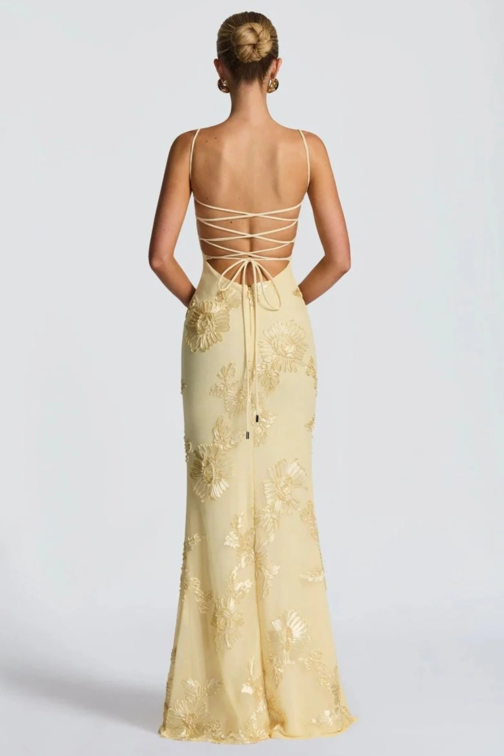 Women's Floral Embroidered Corset Maxi Dress with Cami Straps – Wedding Guest & Formal Dress