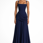 Women's Square Neck Ruched Maxi Dress with Side Split – Wedding Guest & Formal Occasion Dress