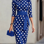 Women's Polka Dot Midi Dress – Elegant Day Dress for Brunch, Garden Parties & Race Days