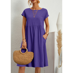 Women's Linen-Look Midi Dress – Relaxed Summer Day Dress for Brunch, Travel & Weekends