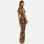 Women's Leopard Print Bodycon Maxi Dress – Fitted Evening Dress for Parties & Nights Out