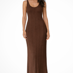 Women's Sleeveless Knit Maxi Dress – Deep V-Neck Fitted Summer Occasion Dress