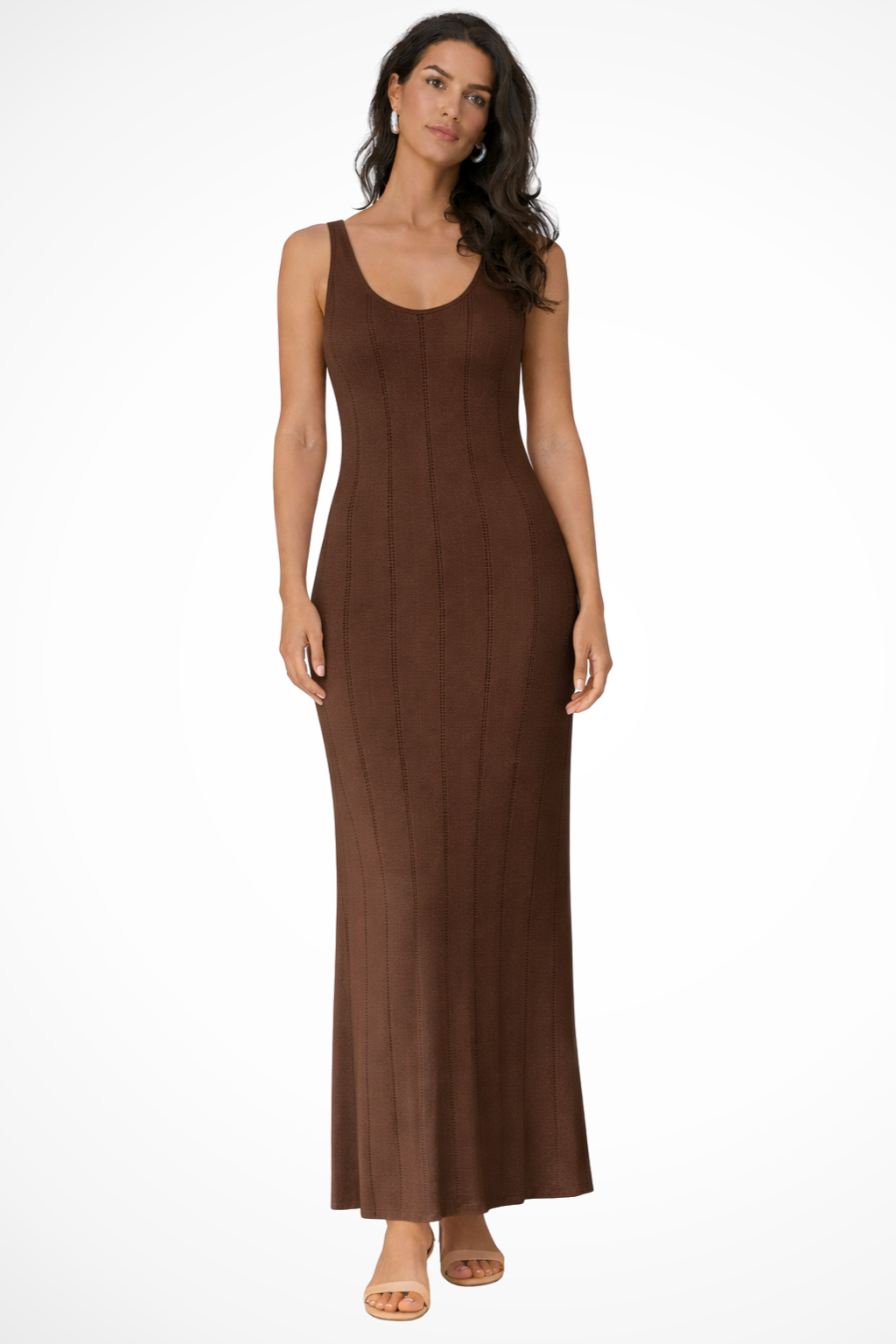 Women's Sleeveless Knit Maxi Dress – Deep V-Neck Fitted Summer Occasion Dress