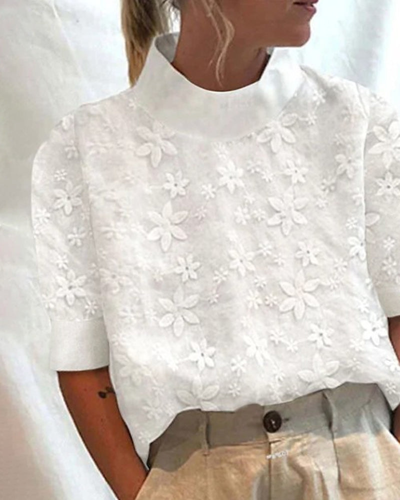 Women's Stand-Up Collar Blouse with Relaxed Fit – Elegant White Top for Work & Smart Casual
