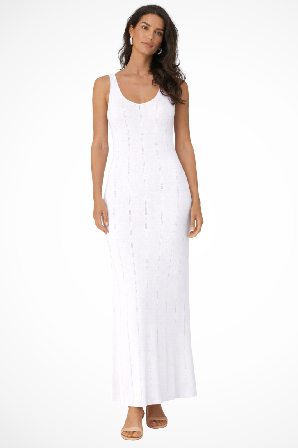 Women's Sleeveless Knit Maxi Dress – Deep V-Neck Fitted Summer Occasion Dress
