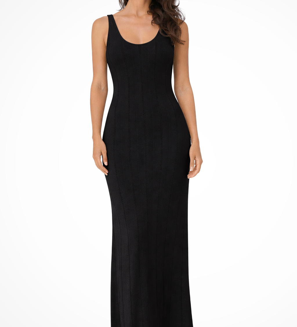 Women's Sleeveless Knit Maxi Dress – Deep V-Neck Fitted Summer Occasion Dress
