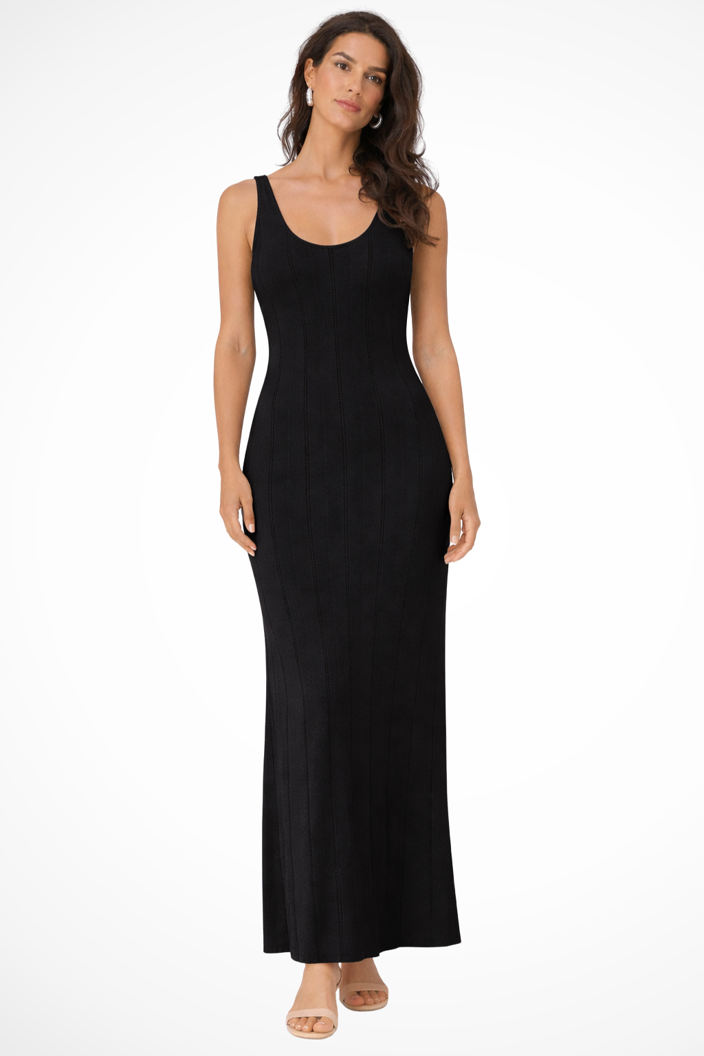 Women's Sleeveless Knit Maxi Dress – Deep V-Neck Fitted Summer Occasion Dress