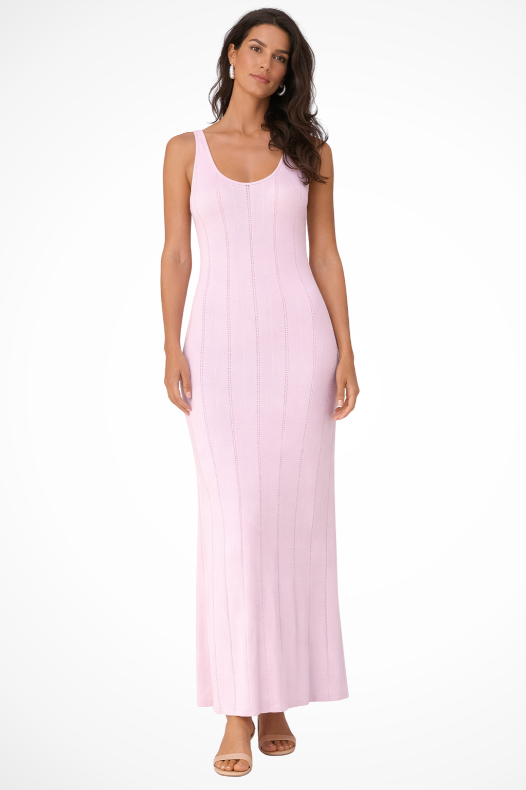 Women's Sleeveless Knit Maxi Dress – Deep V-Neck Fitted Summer Occasion Dress