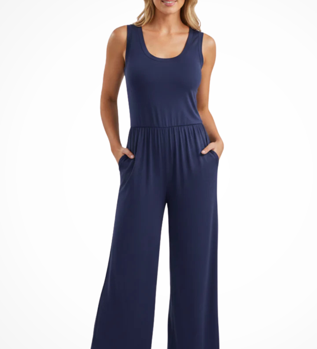 Women's Sleeveless Round Neck Wide Leg Jumpsuit with Pockets – Relaxed Summer Jumpsuit