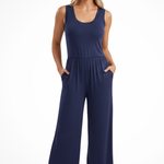 Women's Sleeveless Round Neck Wide Leg Jumpsuit with Pockets – Relaxed Summer Jumpsuit
