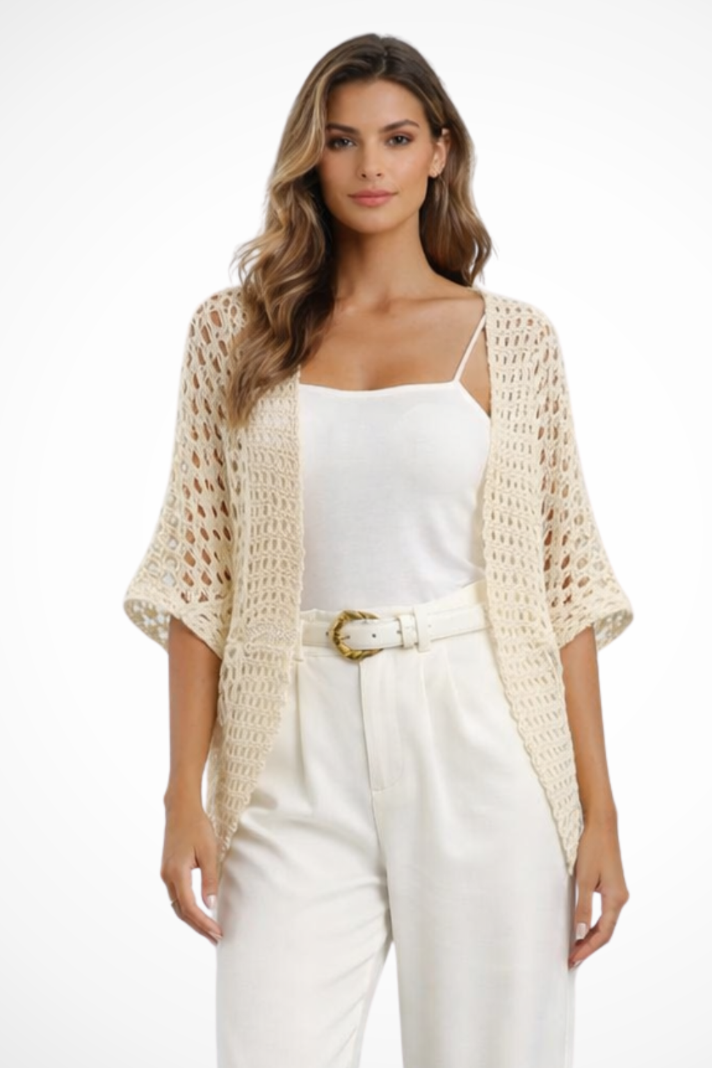 Women's Short Sleeve Crochet Cardigan – Open-Front Cropped Summer Cover-Up