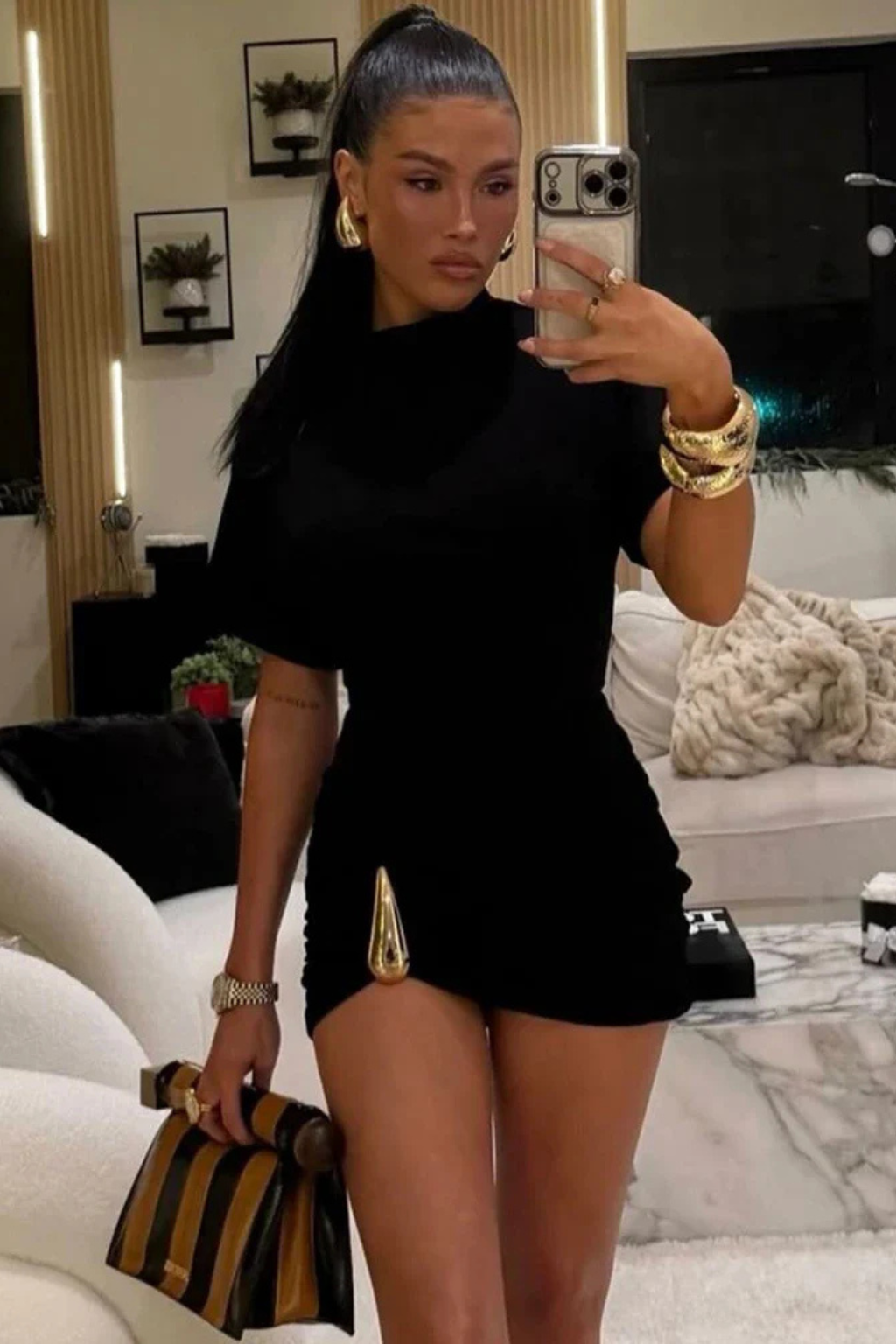 Women's Ruched Bodycon Mini Dress – High Neck Short Sleeve Party & Occasion Dress