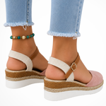 Women's Closed-Toe Espadrille Wedges with Ankle Strap – Buckle Wedge Sandals for Summer