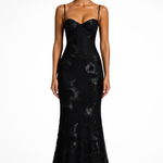 Women's Floral Embroidered Corset Maxi Dress with Cami Straps – Wedding Guest & Formal Dress