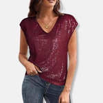 Women's Sequin V-Neck Top – Sparkly Party Top for Christmas and Evenings Out