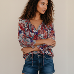 Women's Floral Print V Neck Blouse with Long Sleeves – Lightweight Everyday Top