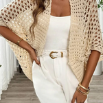 Women's Short Sleeve Crochet Cardigan – Open-Front Cropped Summer Cover-Up
